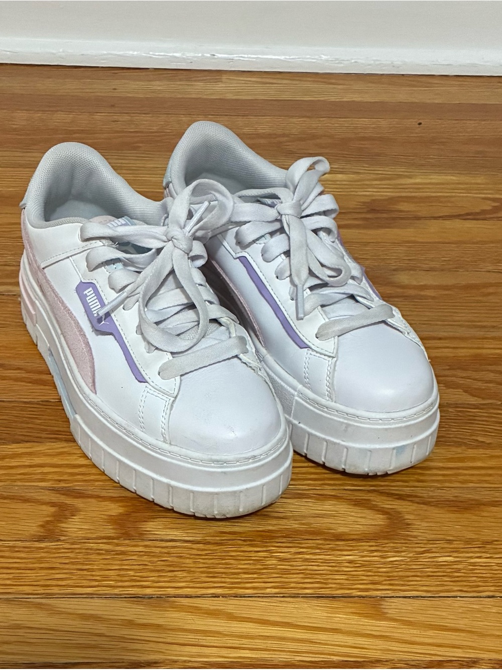 Puma White Platform Sneakers with Lilac and Soft Pink Accents